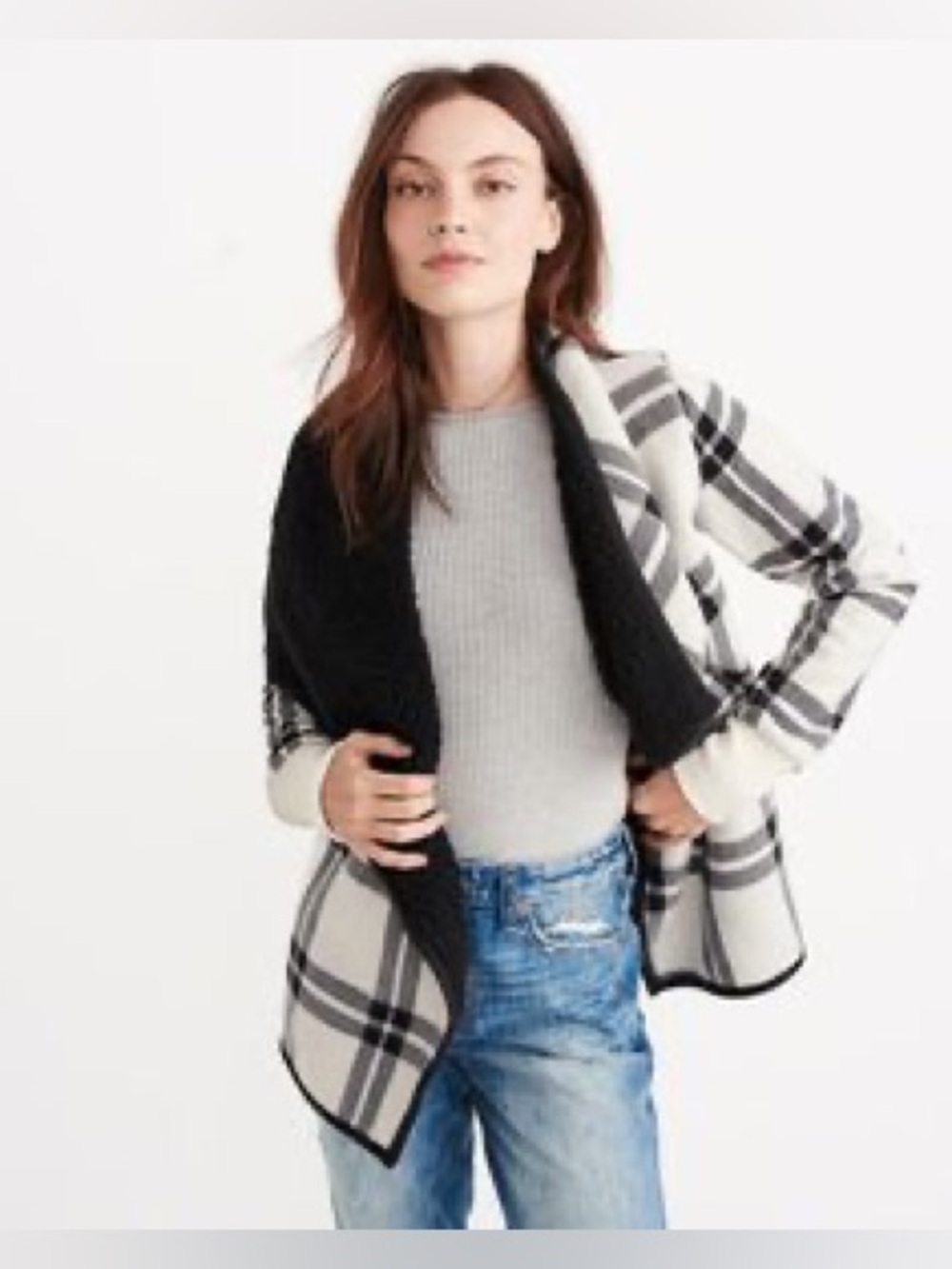 Abercrombie & Fitch Women's Plaid Sherpa Fleece Open Jacket
